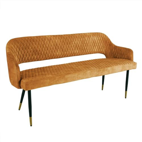 riess-ambiente.de Design Sitzbank Paris 160cm senfgelb Samt Retro Rückenlehne, gepolsterte Esszimmerbank, Esszimmer, Küche, Garderobe