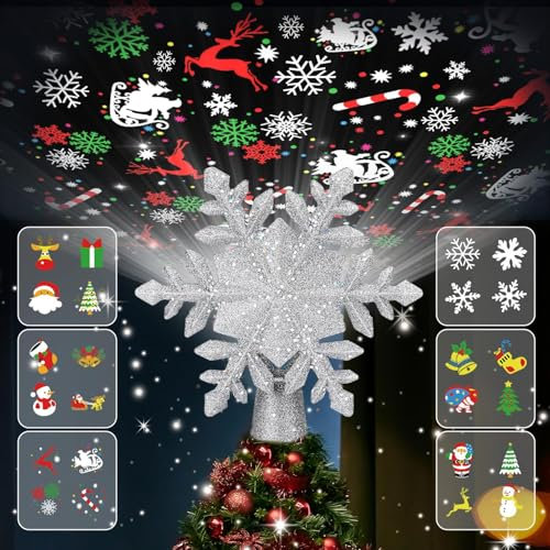 Johiux Baumspitze Weihnachten Deko,Weihnachtsbaumspitze Topper Stern Mit LED Projektor,Christbaumspitze Deko,Weihnachtsbaumschmuck Topper,Projektor Weihnachten Innen