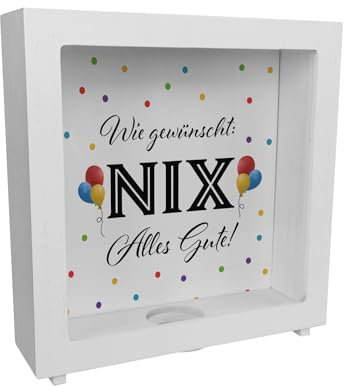 NIX gewünscht Rahmen Spardose aus Holz mit Spruch Alles Gute Witzige Geburtstagsüberraschung Glückwunsch für Männer Ideal für Party Nichts gewünscht