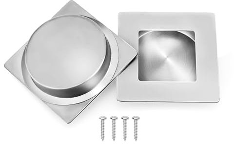 Malimali 2 Pack Recessed Sliding Door Handles, 70mm Square Flush Door Handles Hardware Stainless Steel Finger Pulls for Pocket Door Closet Door Kitchen Cupboard Door (Brushed Steel)