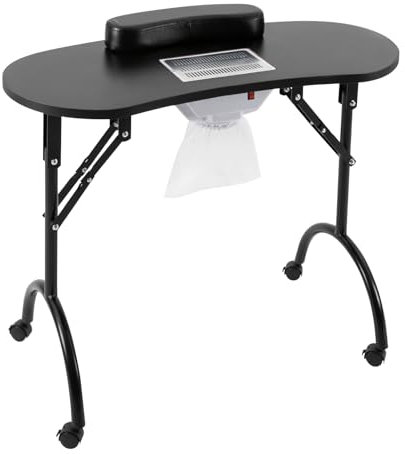 Nageltisch Staubabsaugung für Nägel Klappbarer Maniküre Tisch mit Rollen, Mobilesmanikürtisch Nagelstaubsauger Tragbares Nageltisch mit Absaugung, 90*40*72.5cm (Schwarz)