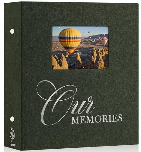 Lanpn Fotoalbum 10x15 600 Taschen, OURMEMORIES Groß Kapazität Leinen fensterdesign Einstecken Einsteckalbum für vertikal horizontal Bilder Fotos (Grün)