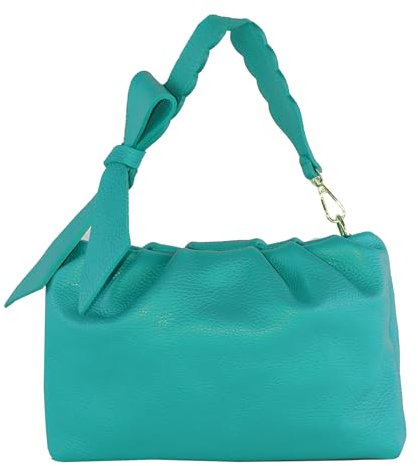 modamoda de - T254 - ital. Damen Henkeltasche Klein aus Leder, Farbe:Türkisblau