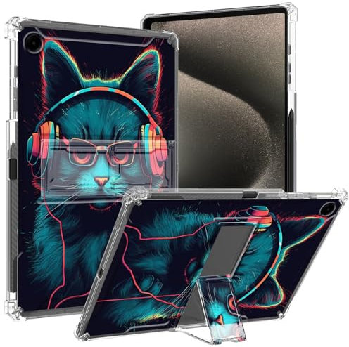 GFRGTFHYT for iPad 9th/ 8th/ 7th Generation Clear Case (2021/2020/2019) for iPad 10.2 inch with Pencil Holder & Kickstand Transparent Slim Soft TPU Cover for iPad 10.2,Cat with Headphones Music