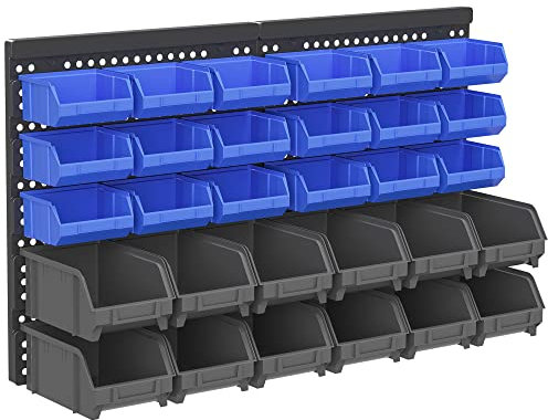 DURHAND Lagersystem Wandregal 37,5 x 63 cm, Sichtlagerkästen, 30tlg. Boxen in 2 Größen, Werkzeughalterungen, Werkstattwandregal für Schrauben, Werkstatt