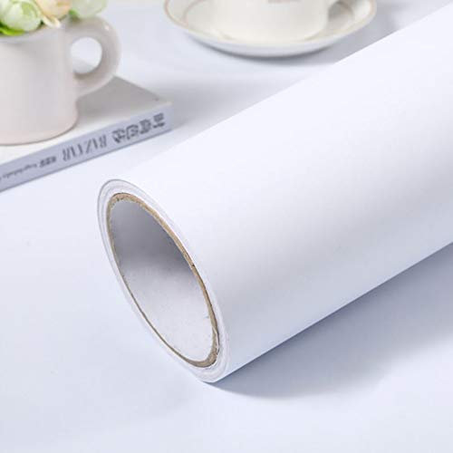 Warmiehomy Papier peint autocollant mat en vinyle blanc 60 cm x 10 m avec dos adhésif pour salon, cuisine, armoire, meubles