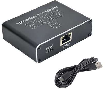 Répartiteur Gigabit Ethernet 1 à 4, adaptateur réseau, avec câble d'alimentation USB, adaptateur Internet RJ45, 1000 Mbps, haute vitesse, pour câbles Cat 5/5e/6/7/8 [4 appareils connectés en même