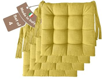 Il Tuo Artigiano Design 4 Stuhlkissen im Set, 40 x 40 cm 6 cm dick, Polsterung aus Schaumstoff und weichem Acryl, Sitzkissen Stuhl 4er Set, Stuhlkissen Outdoor 40x40 (4, Gelb)