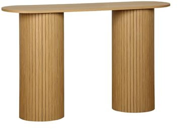 sweeek - Console Ovale scandinave Effet Bois rainuré. Pieds Ronds. Couleur Naturelle. L 120 x P 35 x H 75cm