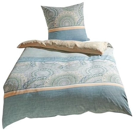 Traumschlaf Mikrofaser Ganzjahres Bettwäsche • Weich, Pflegeleicht und Hautsympathisch • Orientalisches Muster in Grün • mit Reißverschluss • 1 Bettbezug 155 x 220 cm + 1 Kissenbezug 80 x 80 cm