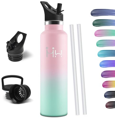 HoneyHolly Trinkflasche 1L, BPA-Frei, Trinkflasche Edelstahl, Thermosflasche, Auslaufsichere Isolierflasche Doppelwandig, Wasserflasche, Thermoskanne, mit Strohhalm, Trinkflaschen Kohlensäure Geeignet