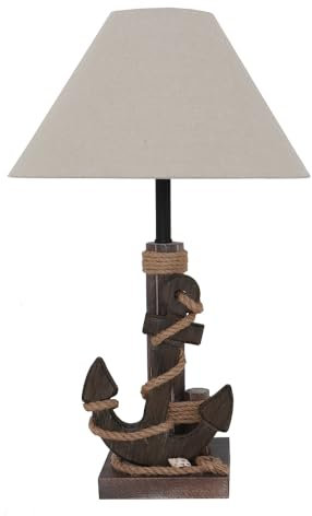 Grafelstein Tischlampe ANKER braun D35cm aus Holz mit Muscheln und Juteband Tau maritim E27