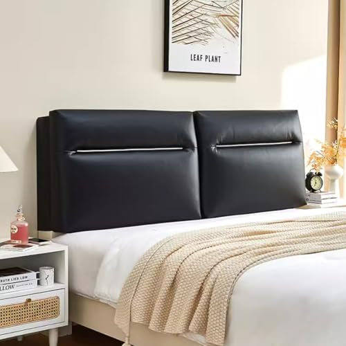 ZQBXHDZW RüCkenlehne Bett Kopfkissen Lesekissen,Mit Stretch Side Bezug Aus Weichem Stretch-Waschfreies Pu-Leder,Staubdichte SchutzhüLle FüR Schlafzimmerkopftei(160 * 60 * 10CM (Straps),Black)