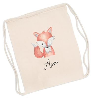 wunderwunsch Turnbeutel personalisiert, Sportbeutel Kinder, Personalisierte Sporttasche Kindergartenkind, Schulranzen Name, Kiga Beutel individualisiert mit deinem Namen (Fuchs)