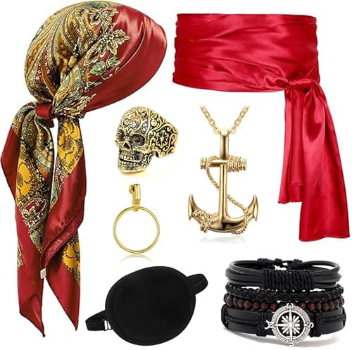 ZeiLaBang Kakadi Piraten Accessoires Set,Piratenkapitän Kostümzubehör,Mittelalter Piratenkostüm Zubehör Set,Piraten Kostüm Zubehör für Halloween Karneval Cosplay Party