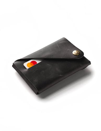 Crazy Horse Craft, Geldbörse Herren Portemonnaie Damen Kartenetui Folded Black Wallet