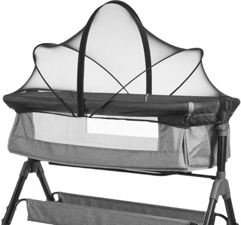 Moustiquaire universelle pour lit de voyage, bébé à côté de berceau avec fermeture éclair silencieuse pour lit, accès facile, moustiquaire en maille fine pour enfants (noir)