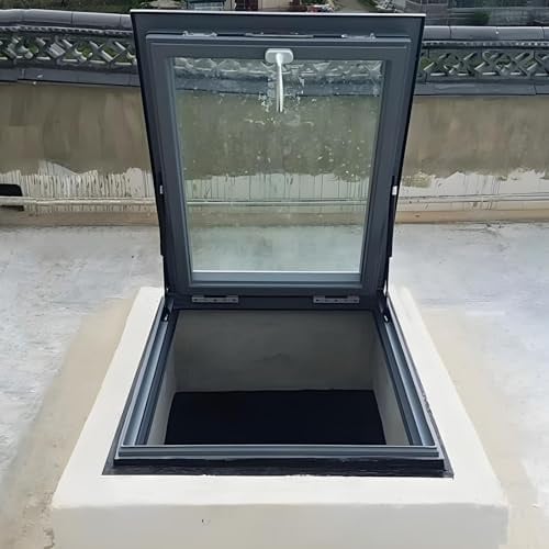 Fenêtre de toit multi-angle à ventilation manuelle, cadre en alliage d'aluminium et verre trempé, bonne ventilation, isolation UV et phonique, pour sous-sol, grenier ou hangar.(Gray,LxW 80x100cm/31.5x