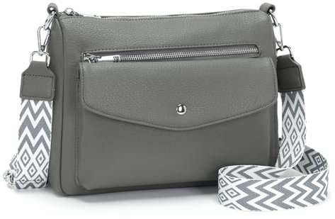 Atgbiem Umhängetasche Damen Mittelgroß Handtasche Klein Tasche Damen Crossbody Bag Veganes Leder Grau Geschenke für Frauen