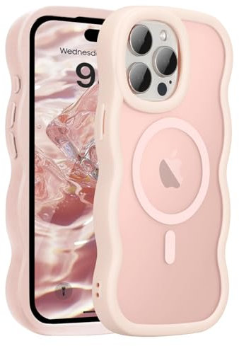 UEEBAI Coque Magnétique pour iPhone 12/12 Pro Compatible avec Recharge sans Fil, Wave Frame Étui en Silicone Liquide, Housse de Protection Antichoc Bumper Cover Case avec Anti-Rayures, Rose
