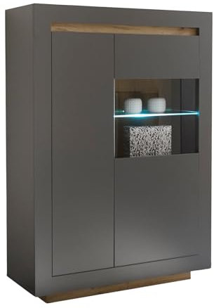 Furn.Design Vitrine in anthrazit und Wotan Eiche, Wohnzimmer Esszimmer Highboard 96 x 136 cm, Rooky