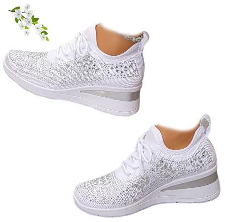 Damen-Sneaker mit glitzernden Strasssteinen, modisch, atmungsaktiv, Keilabsatz, glitzernde Plateau-Sneaker, bequeme Kristall-Mesh-Schlupfschuhe