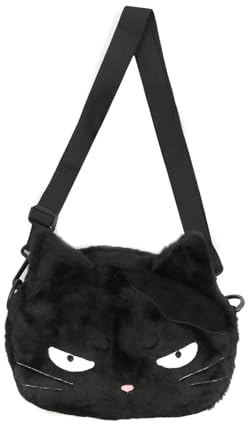 Cat Crossbody Bag Damen Kunstfell Schulter Geldbörse Süße Flauschige Kitty Handtasche für Mädchen (Schwarz)