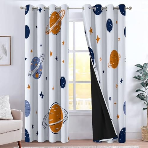 CozyRest Blickdichte Vorhänge ösen 2er Set Planet Weltraum Gardine Lichtundurchlässig Fenstervorhang Wohnzimmer Schlafzimmer Dekorativ H166 x B75 cm