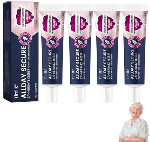 Timilk AllDay Secure Zahnersatz Kleber, Timilk Zahnprothesen Haftgel, Prothesenkleber Zahnprothesen Kleber Creme zur Prothesenanpassung Ganztägiger Halt für Ober-Unter-Oder Teilprothesen (4)