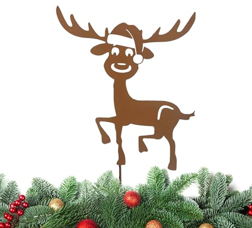 Gartenstecker Weihnachten Rost Hirsch Weihnachtsdeko, Gartendeko Rost Deko Weihnachten, Gartenstecker Metall Elch,Rostige Rentier Rostdeko für Weihnachtsdeko Garten Draußen Innen Rasen Blumentopf (A)