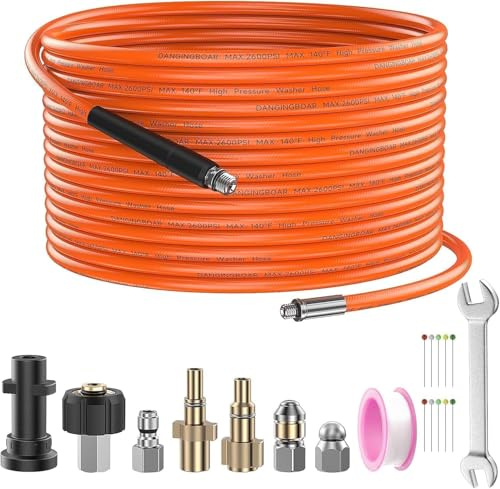 15M Sonda Sturatubi per Idropulitrice per M22, Karcher K2-K7, Lavor, Bosch | Kit Disostruente con Ugello a Getto Rotante, Accessorio per Idropulitrici