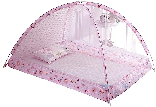 Babybett-Netzzelt, zusammenklappbar, kostenlose Installation, atmungsaktives Stahldraht-Netznetz für Babybett, Reisen, Camping, Outdoor, 80 x 119,9 x 89,9 cm (Rosa)