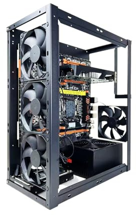 Boîtier pour ordinateur DIY E02 - Châssis de bureau avec ATX ouvert avec support en rack superposable | Compatible avec les cartes mères ATX, ITX, MacroATX, X79, X99 | Maisons de banc d'essai pour