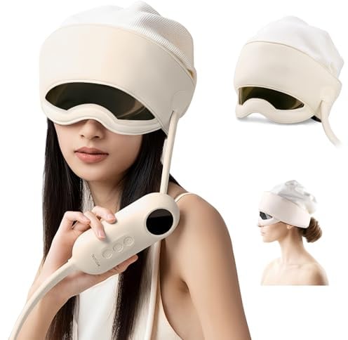 Electric Head Massager for Headaches, Eye Massager with Heat, Rechargeable Head and Eye Massage for Stress Relax, Fatigue, Ideal for Rest & Relaxation, Best Gift for Mom/Dad, Beige