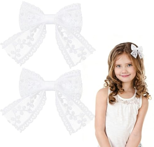 Fermagli Per Capelli Con Fiocco, 2pcs Forcine Per Capelli Con Fiocco, Fiocco Capelli Ragazze, Fiocco Bianco Capelli, Adatto per Uso Quotidiano, Comunione, Matrimoni, Feste (Bianco B)