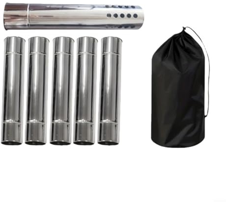 Stainless Steel Wood Stove Chimney Pipe Kit with 5 Sections and Spark Arrestor, 30cm Length x6cm Diameter for Camping Tent Outdoor Cooking