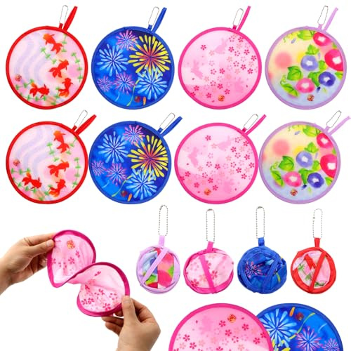 Scettar 8 Pcs Folding Handheld Fan, Round Chinese Japanese Style Foldable Fan Summer Portable Foldable Hand Fans for Wedding Gift Outdoor Games Decor Festival Party Favors