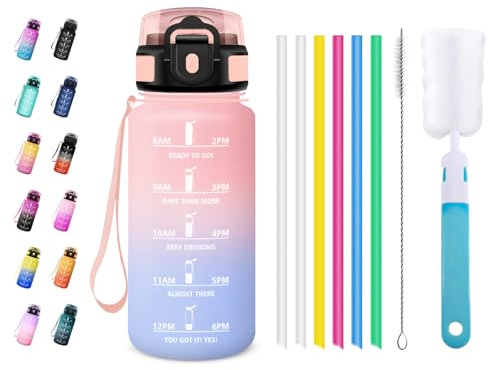 JAPORIA Borraccia 500ml, Bottiglia Riutilizzabile con Marcatori Temporali, Borracce con Cannuccia, a Prova di Perdite, per Scuola, Ufficio, Yoga