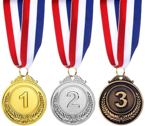 3 Stück Gold Silber Bronze Medaillen Auszeichnung Mit Schleife, Gewinner Medaillens Metall Medaillen Für Laufen Fussball Kinder Gold Für Schule, Sportstag Oder Mini Party Kindergeburtstag Spiele