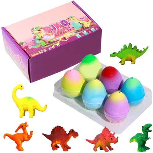 Idota 6 Stück Dinosaurier Überraschungseier Magisches Dinosaurier Spielzeug | Regenbogen Dino Eier zum Ausbrüten Perfekte Geschenkidee für Alle Dino-Fans