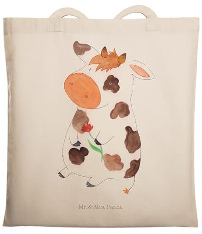 Mr. & Mrs. Panda Tragetasche Kuh - Geschenk, Jutetasche, Einkaufstasche, Flausen, Landwirt, Stoffbeutel, Hof, Hoftiere, Bauernhof, Milch, Landwirtin,