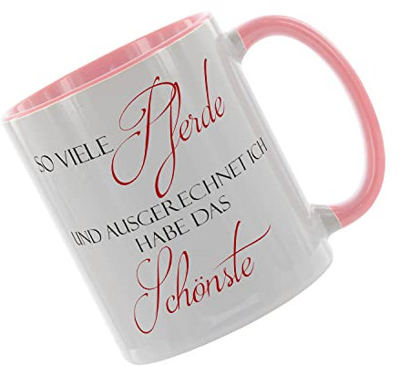 Crealuxe Kaffeetasse Pferdetasse 'So viele Pferde und ausgerechnet ich habe das Schönste' bedruckt, Spruchtasse, hochwertige Keramiktasse (Rosa)