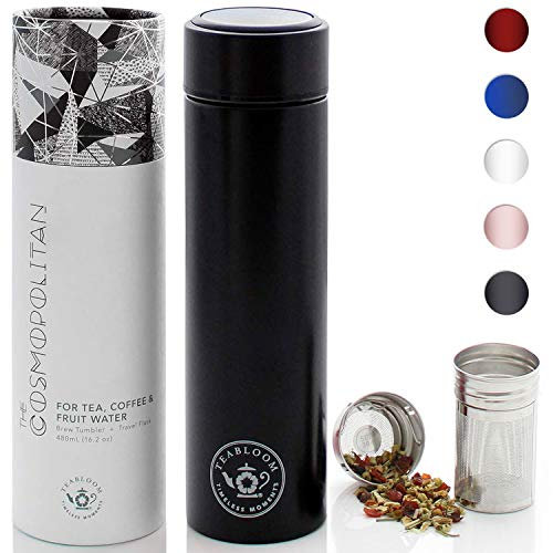 Teabloom Becher für alle Getränke - 480 ml/Isolierflasche aus gebürstetem Metall - Teeflasche - Reiseflasche - Für kaltes Gebräu - 2-Wege-Zubereiter - In 5 Farben erhältlich
