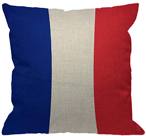 HGOD DESIGNS Kissenbezug, Motiv: Flagge von Frankreich, europäische französische Banner, patriotische Flagge, blau, weiß, rot, dekorative Kissenbezüge, Baumwollleinen, Couch, 45.7 x 45.7 cm