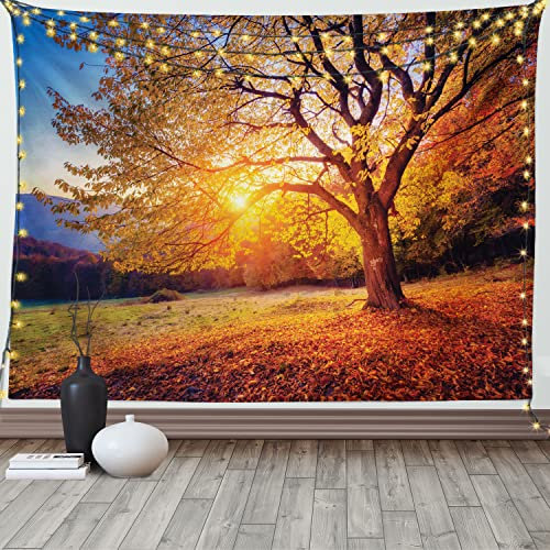 ABAKUHAUS Braun Wandteppich, Herbst-Fall-Baum-Blätter aus Weiches Mikrofaser Stoff Waschbar ohne Verblassen Digitaldruck, 150 x 110 cm, Braun