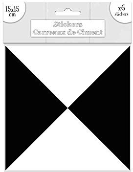 Lot de 6 stickers carreaux de ciment - Noir/Blanc - 15x15 cm