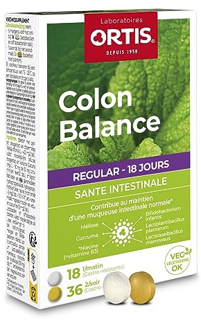 Ortis - Colon Balance Regular 54 Comprimés - Complément Alimentaire pour Remédier aux Ballonnements et Flatulences - Santé Intestinale - 100% Naturel à base de Mélisse