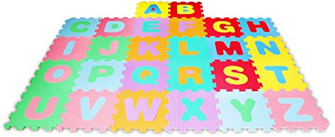 Beeloom - LEARNMAT Kinderteppich, 90x90cm quadratisch, eva foam Buchstaben-Lernspiel, modernes mehrfarbiges Design, ab 18 Monaten