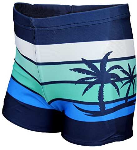 Aquarti Jungen Badehose mit Motiv, Dunkelblau/Grün/Palmen, 152