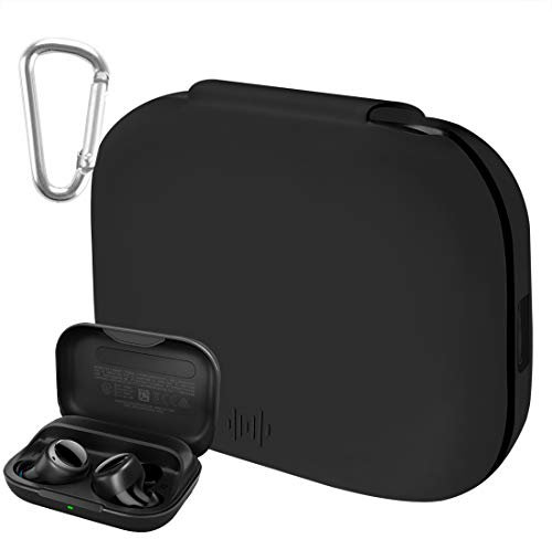 Geekria Silicone Case Cover Compatible with Echo Buds True Wireless Earbuds, Earphones Skin Cover, Protective Carrying Case with Keychain Hook, Charging Port Accessible (Black)